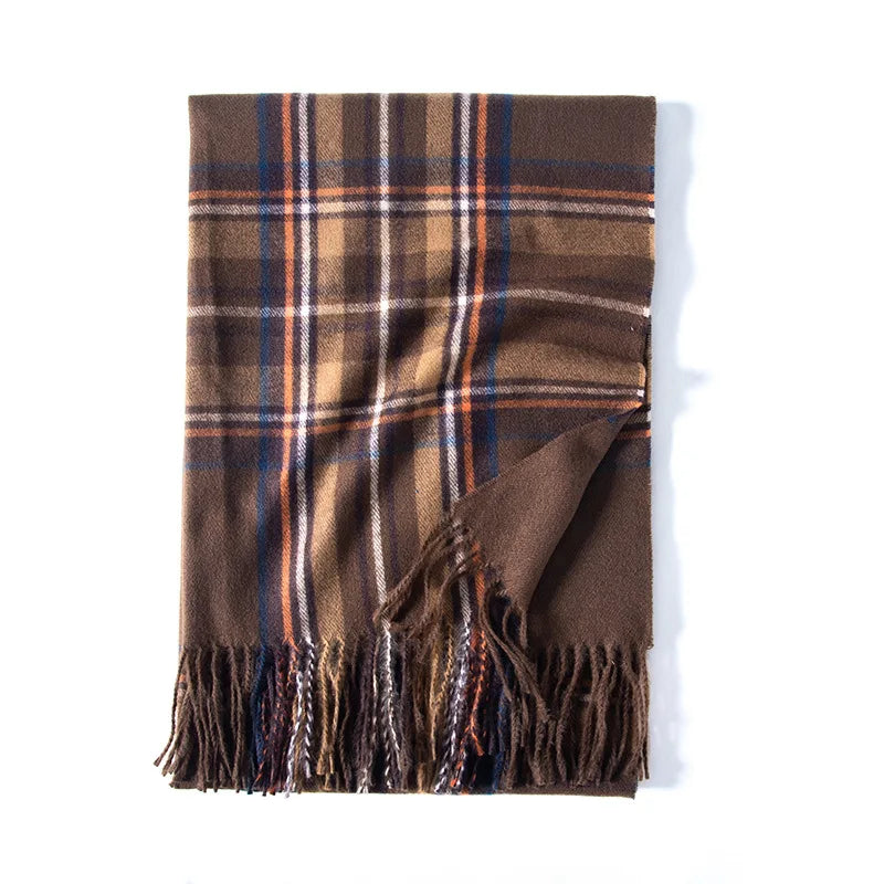 Red Plaid Cashmere Korean Style Fashion Warmer Hijab Pashmina Scarf For Women Khaki 1 Scarfs-L
