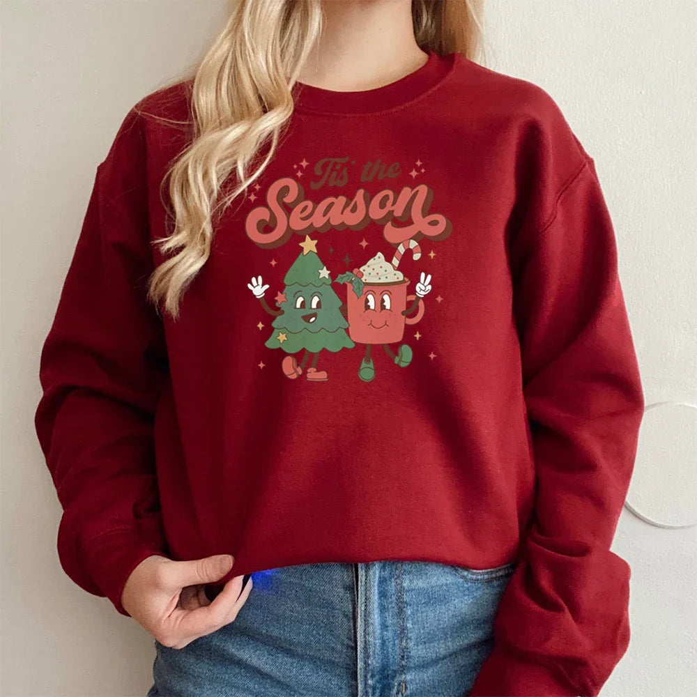 Vintage Retro Tis The Season Santa Cocoa Christmas Hoodie Burgundy / S Hoodies-L