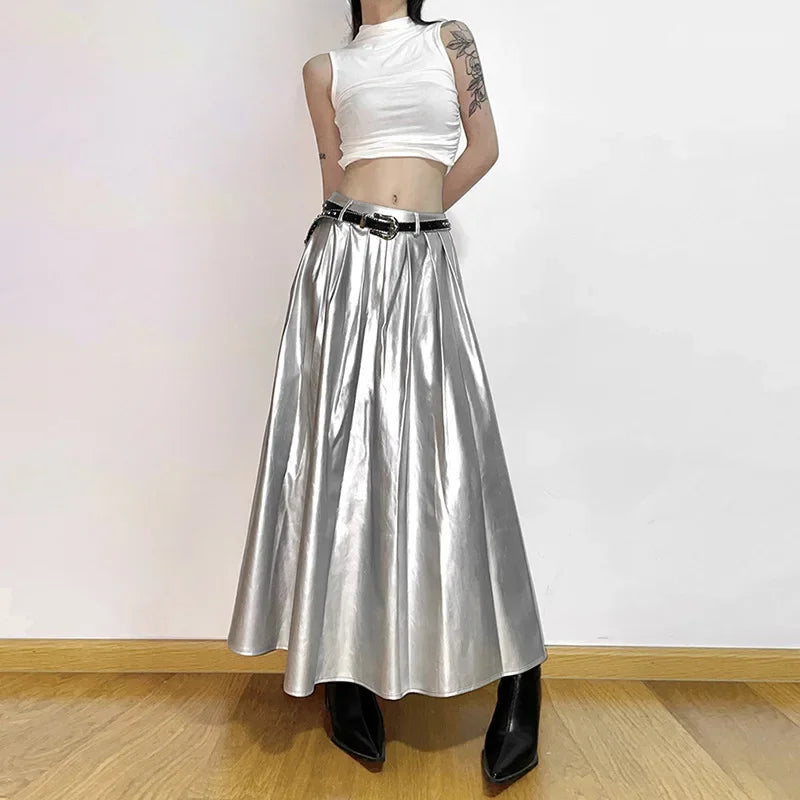 Tall Waist Folded Futuristic Skirt silver / S