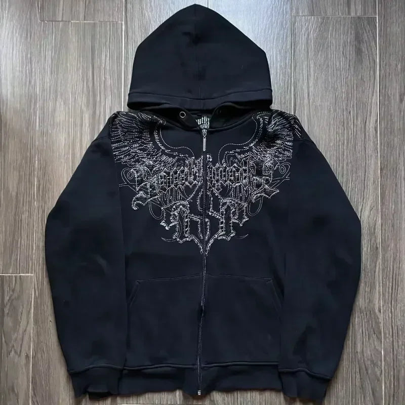 Dark Skull Print Oversized Hoodie black3 / S