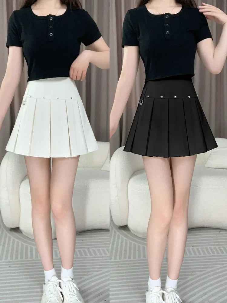 Rivet Pleated A-line Street Skirt