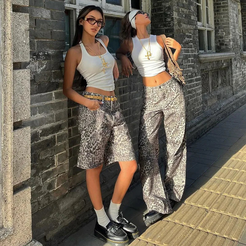 Leopard Print Stylish Straight Trousers Long