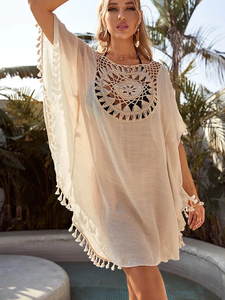 Hollow Out Tassel Bikini Cover Up color5 / One Size