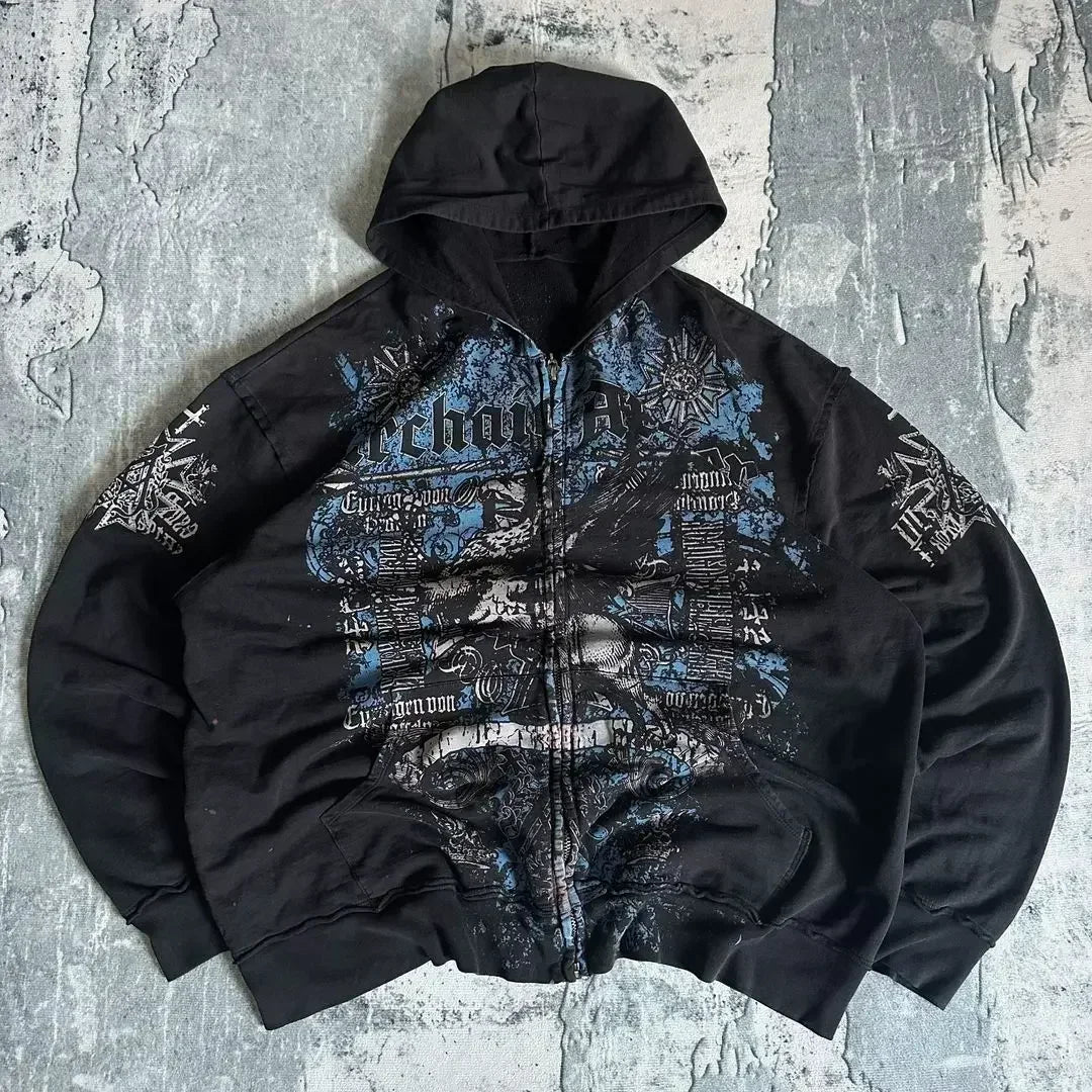Dark Skull Print Oversized Hoodie black4 / S