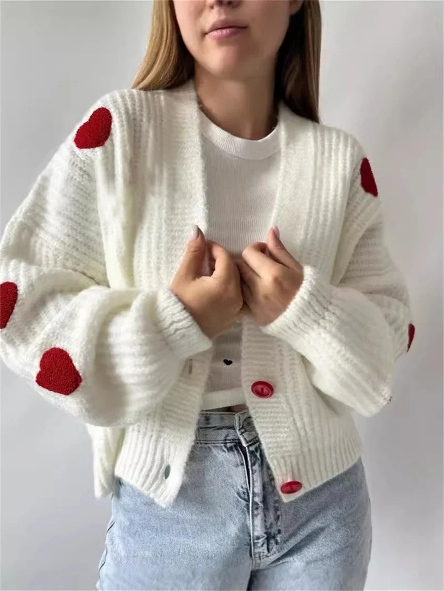 3D Heart Patchwork Valentine’s Day Cardigan cardiagn-250126
