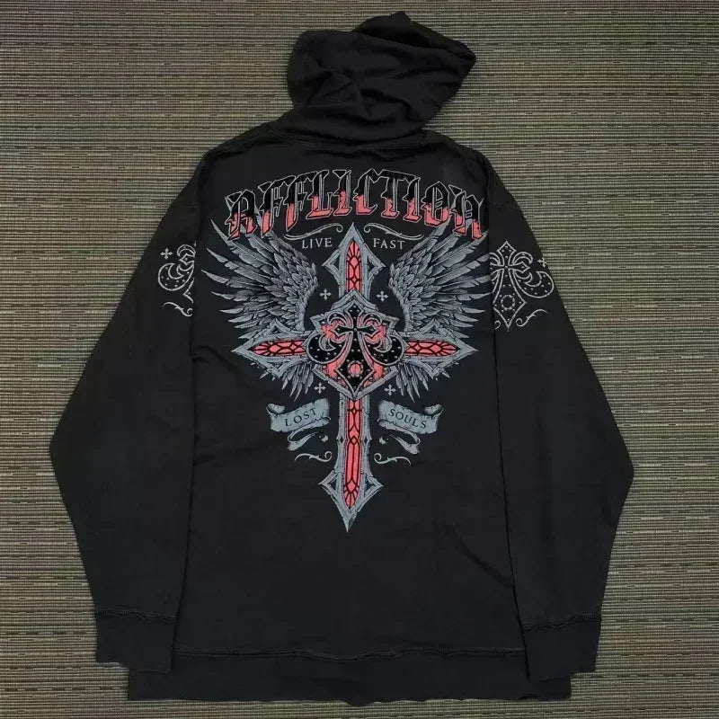 Dark Skull Oversized Zipper Hoodie black6 / S