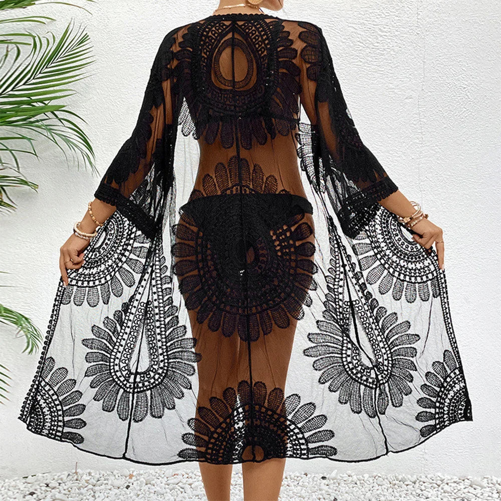 Elegant Lace-Up Beach Smock Cover Up