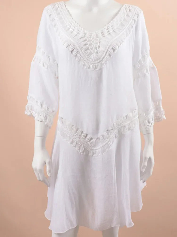 Hollow Out Bikini Mini Cover Up WHITE / One Size