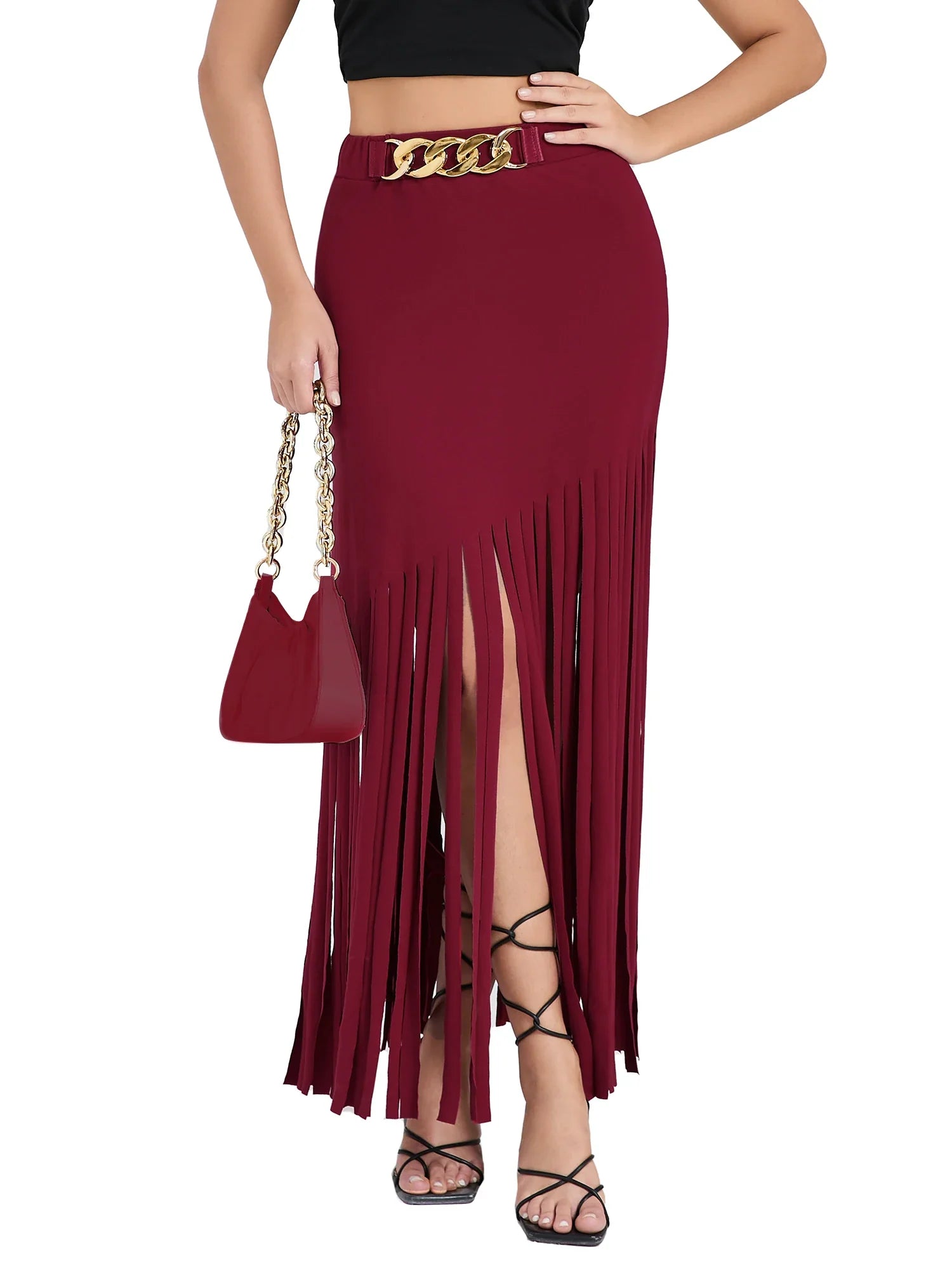 Elastic Waist Maxi Goth Skirt Red / S
