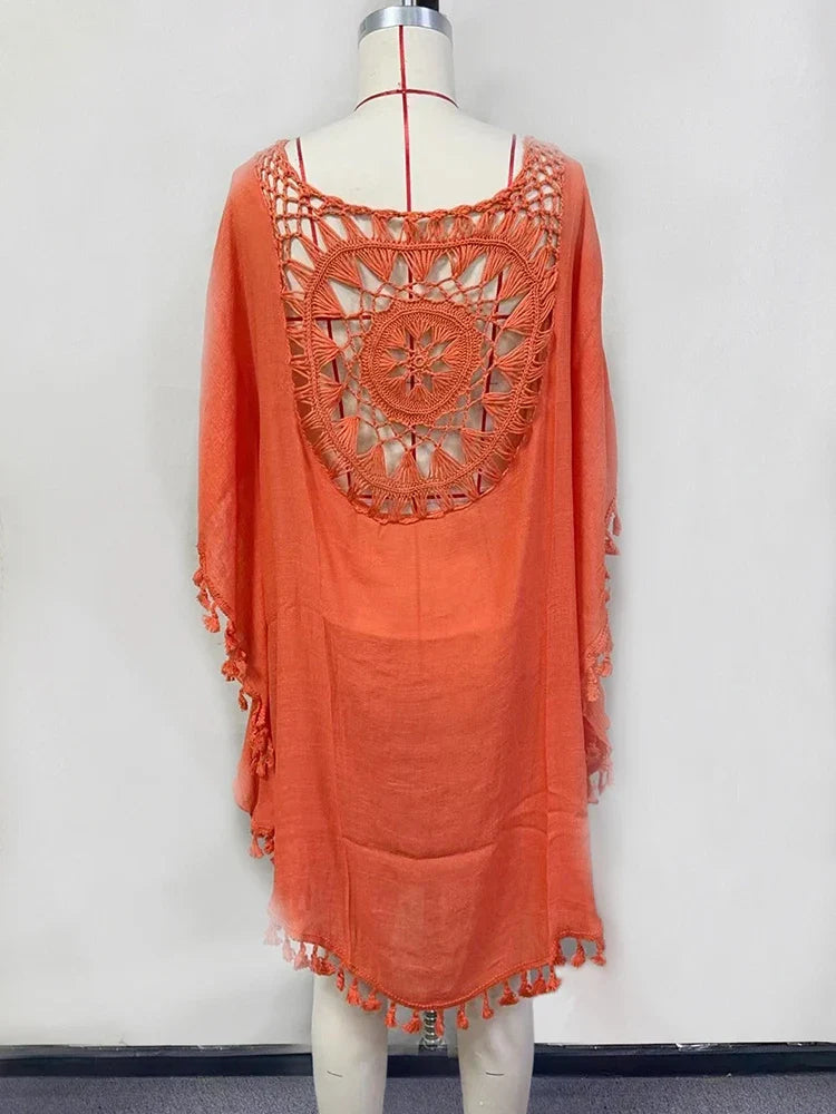 Hollow Out Tassel Bikini Cover Up color12 / One Size