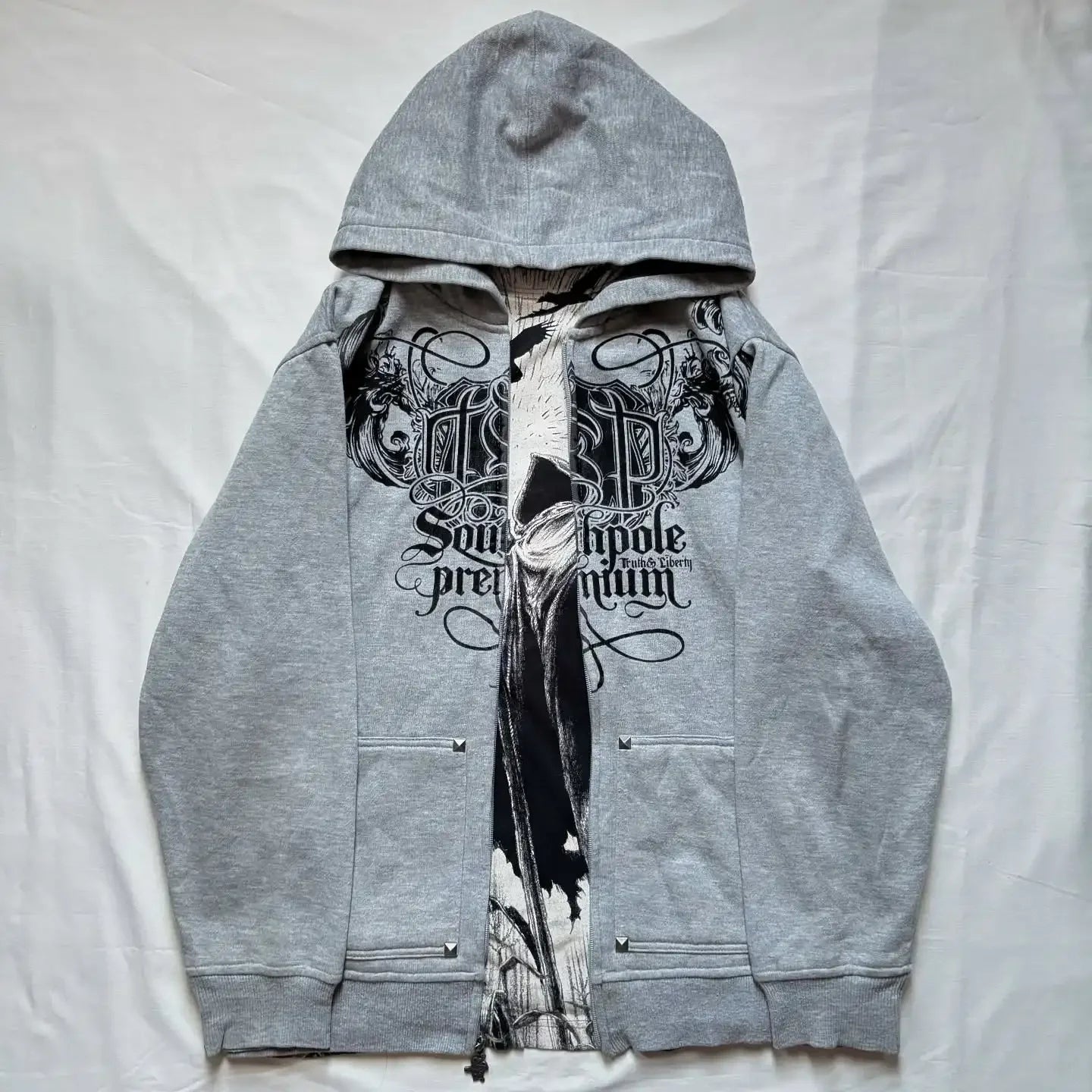 Dark Skull Print Oversized Hoodie gray1 / S
