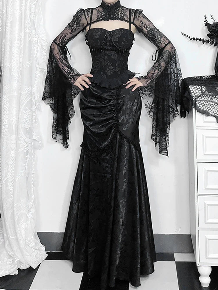 Lace Splicing Asymmetric Skirt