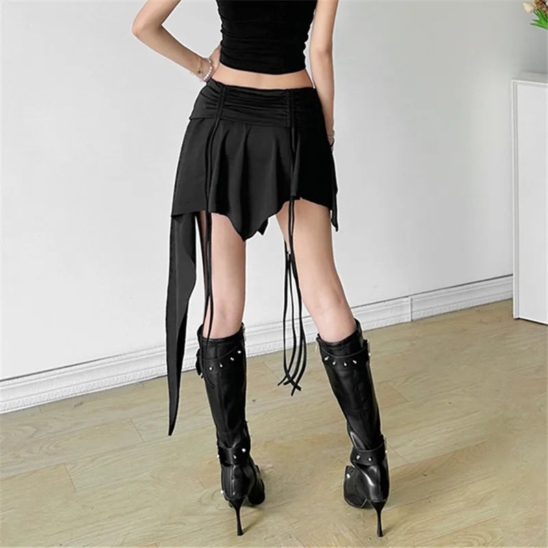 Cross Stitched Denim Skirt Black / S