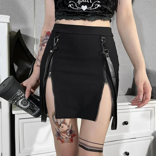 Gothic Bag Hip Split Vintage Skirt black / XS