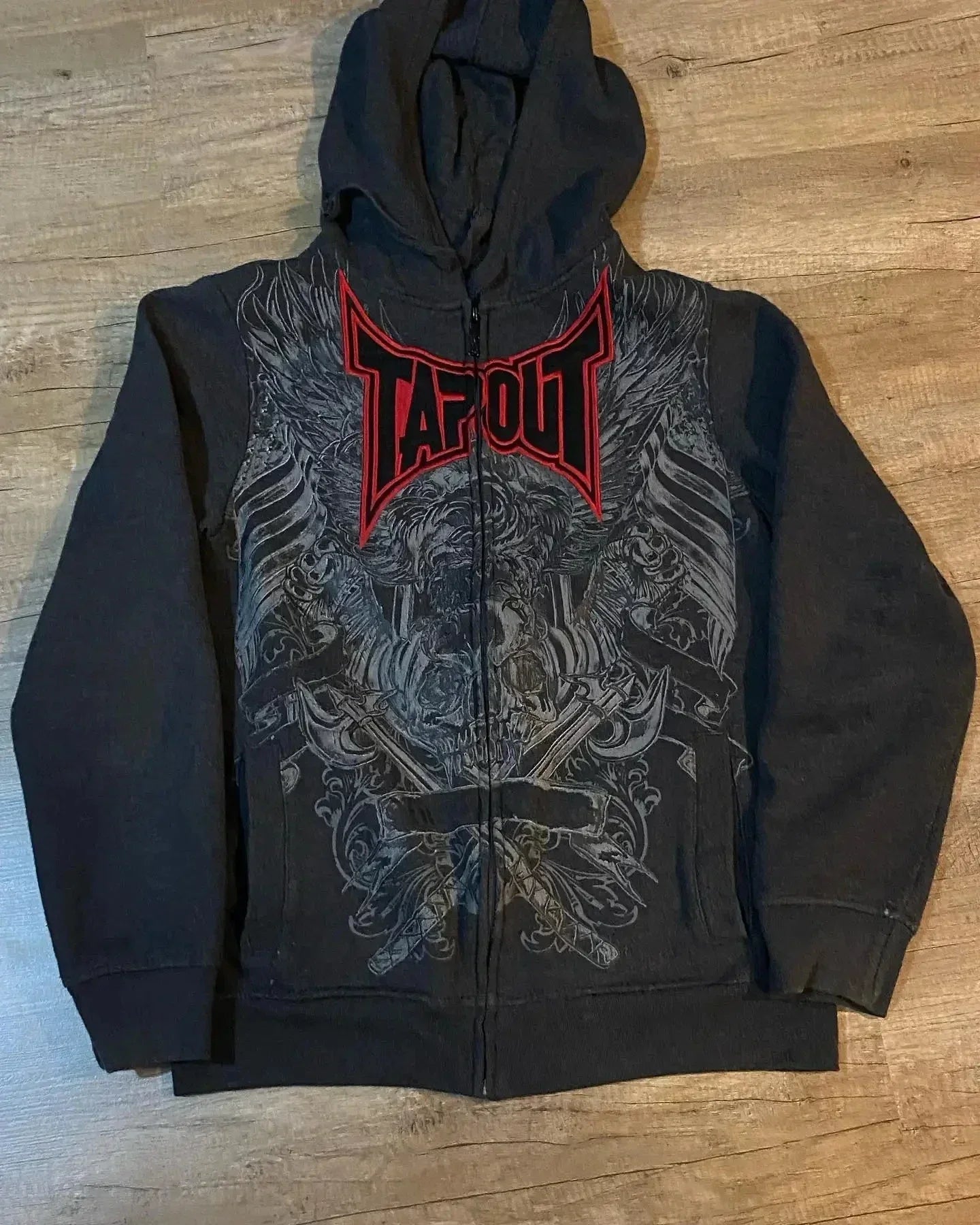 Dark Vintage Letter Zip Hoodie black / S