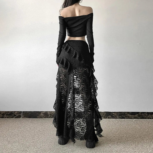 Lace Ruffles Patchwork Mini Skirt