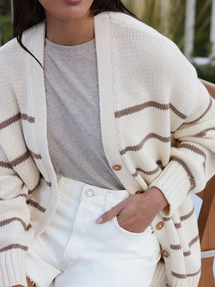 Striped V Neck Knit Cardigan