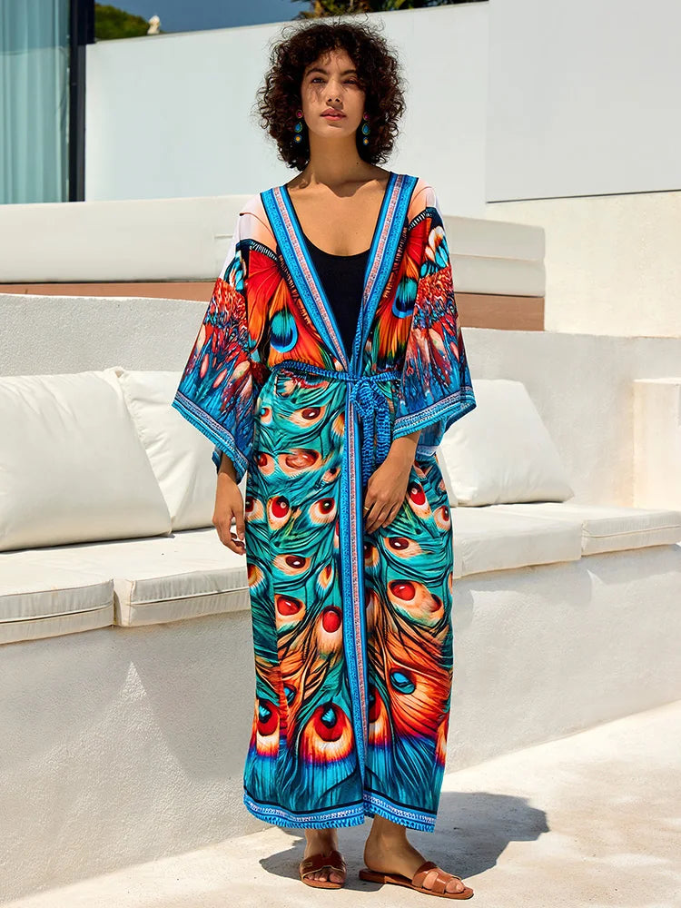 Printed V-Neck Plus Size Cover Up color2 / One Size