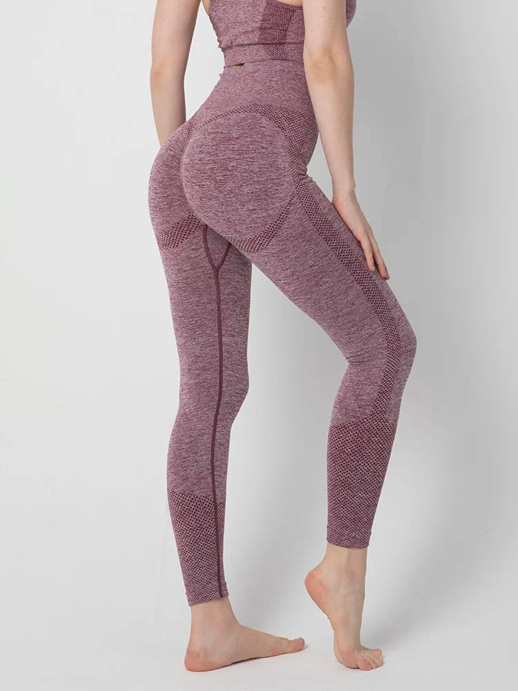 High Waist Seamless Push Up Butt Lifting Workout Legging Wine Red / S