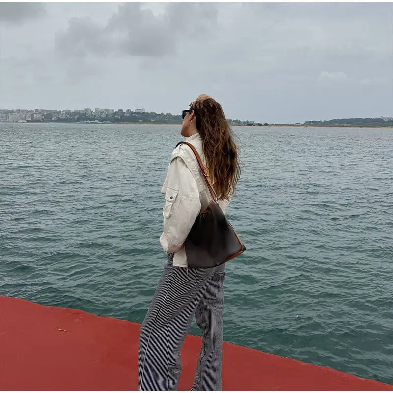 Zippered Spliced Motorcycle Fashionable Solid Stand Neck Long Sleeve Short Autumn Coat Coats-L