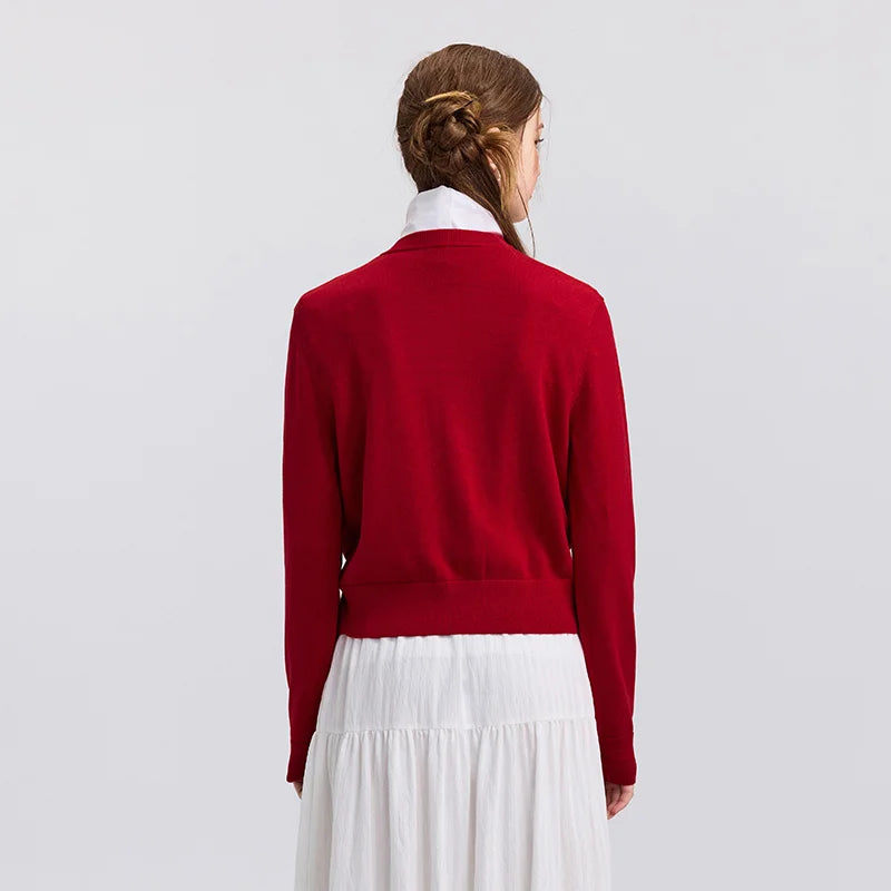 Red Solid Color Elegant Layered Cardigan Cardigan-241208