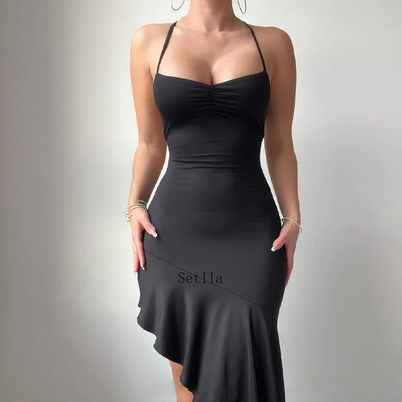 Backless Ruffle Elegant Tie Detail Sleeveless Es Summer Midi Dress