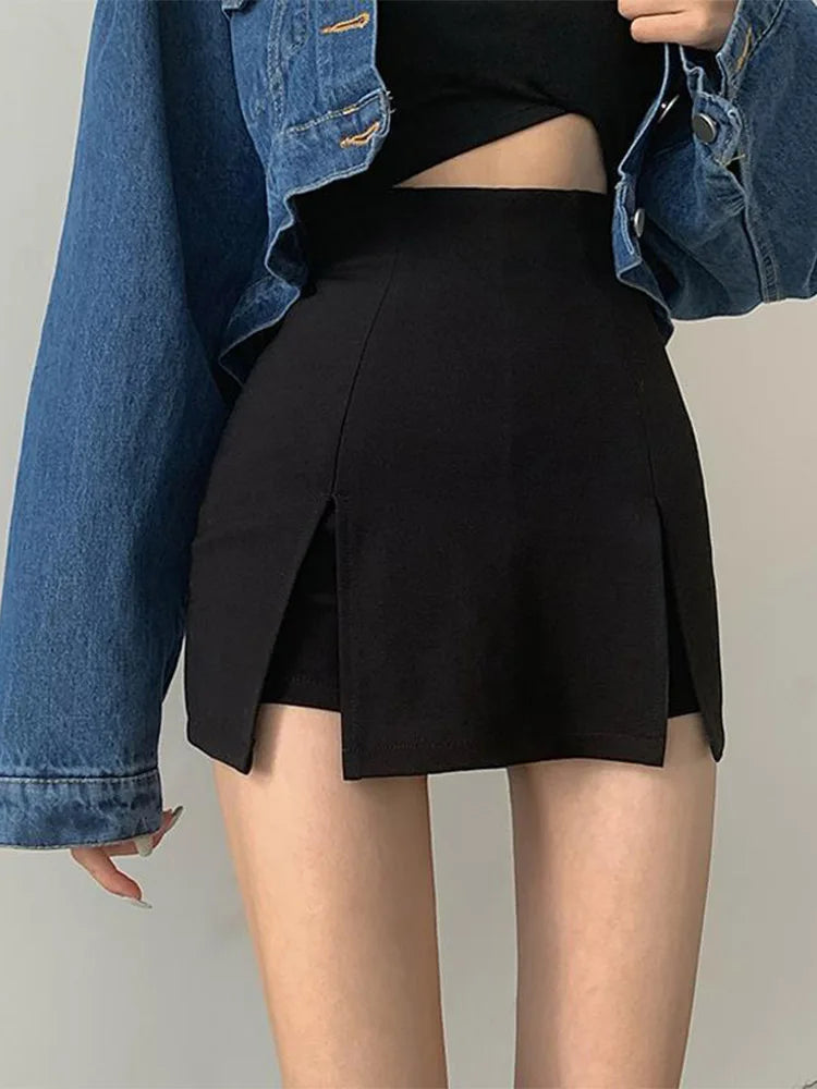 Split Skirt Office Ladies Suit Summer New Black Mini A-Line Short