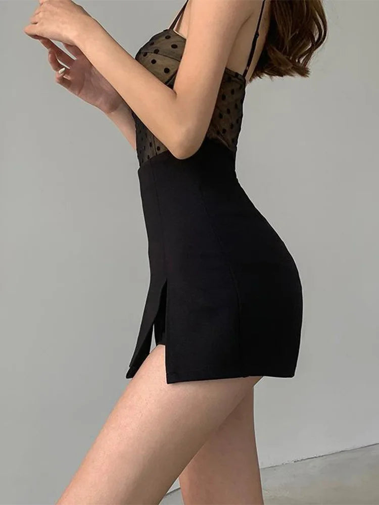 Split Skirt Office Ladies Suit Summer New Black Mini A-Line Short