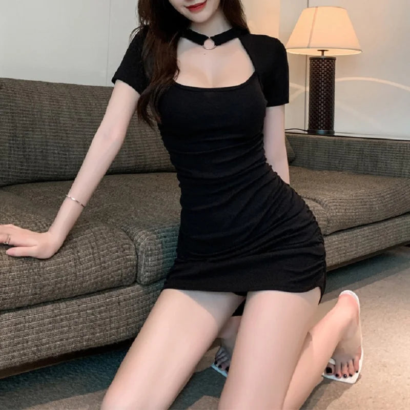 Hollow Out Bodycon Mini Split Evening Female Casual Elegant Cut Dress