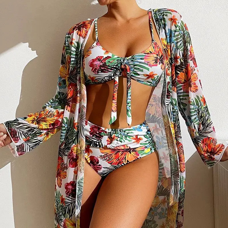 Floral Mesh Blouse Bra Two Piece Set White / S