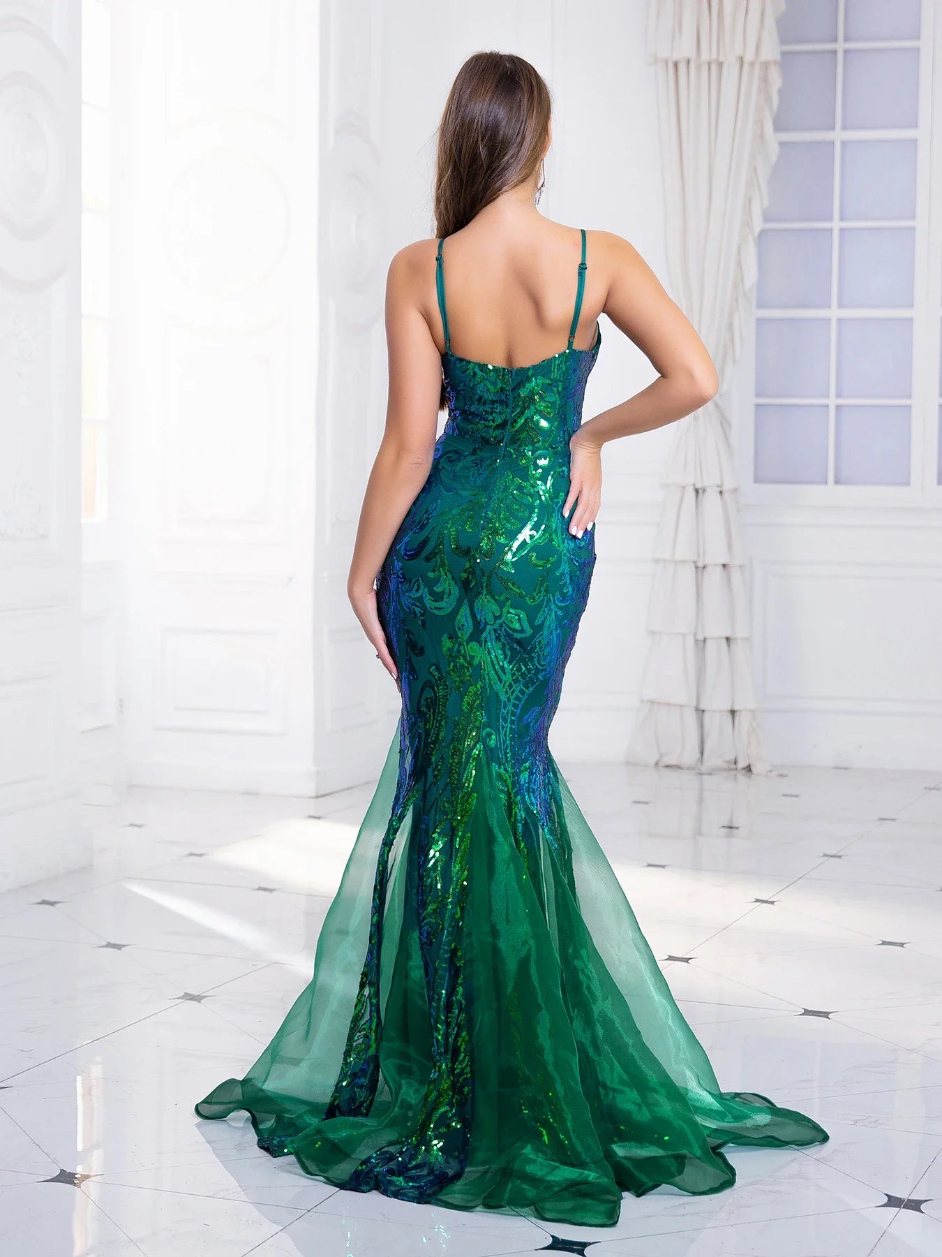 Sleeveless Sequined Mermaid Party Dress Partydress-241208