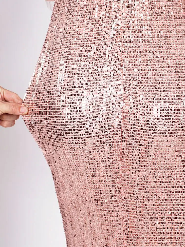 Square Neck Long Evening Mermaid Dress Sequined Floor Length Stretchy Christmas Party Dresses-L