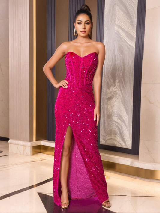 Strapless Fish Bone Slit Party Dress Partydress-241208