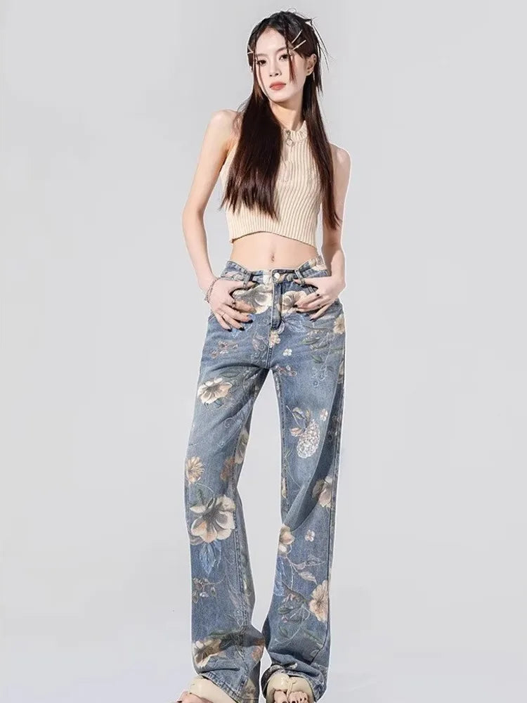 Children’s High Waist Straight Tube Loose Wide Leg Trendy Spliced With Old Zippers Jean