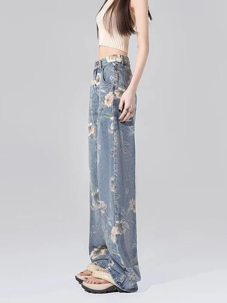 Children’s High Waist Straight Tube Loose Wide Leg Trendy Spliced With Old Zippers Jean