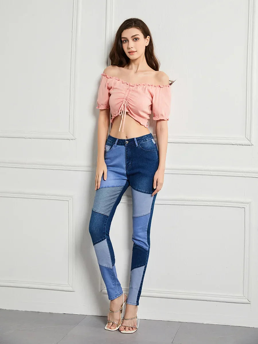 Stretch Patchwork Slim Fashion Vintage Streetwear Denim Jean