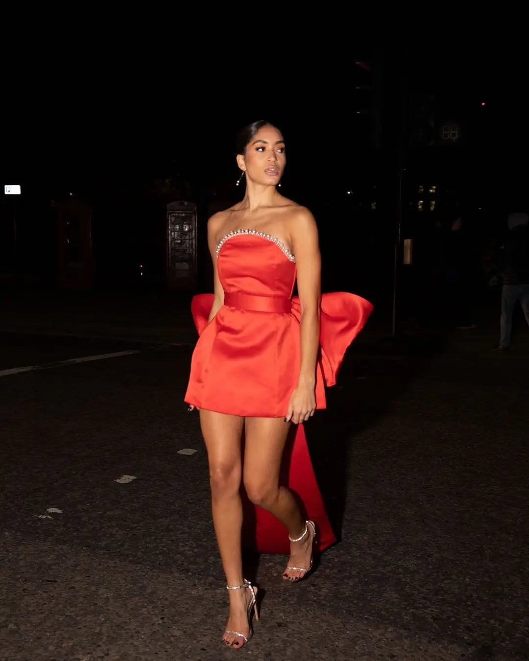 Green Pink Red Satjson Mini Party Dress With Detachable Bow Orange / 2 Christmas Dresses-L