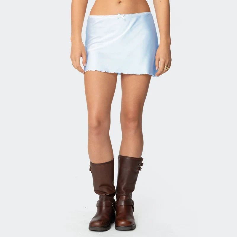Satin Solid Low Waist Skirt Blue / S skirts-250223