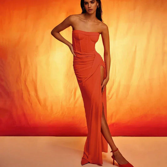 Summer New Womens Sexy Breast Wrapping Backless Dress Red Christmas Party Dresses-L