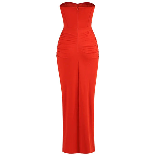 Summer New Womens Sexy Breast Wrapping Backless Dress Red Christmas Party Dresses-L