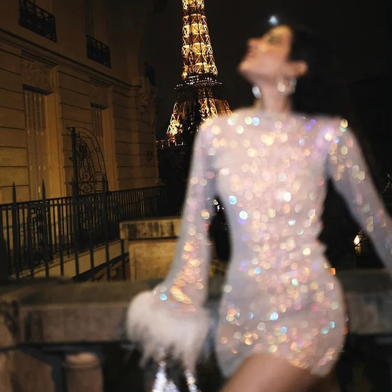 Y2K Retro Feather Mini Party Dress Partydress-241208