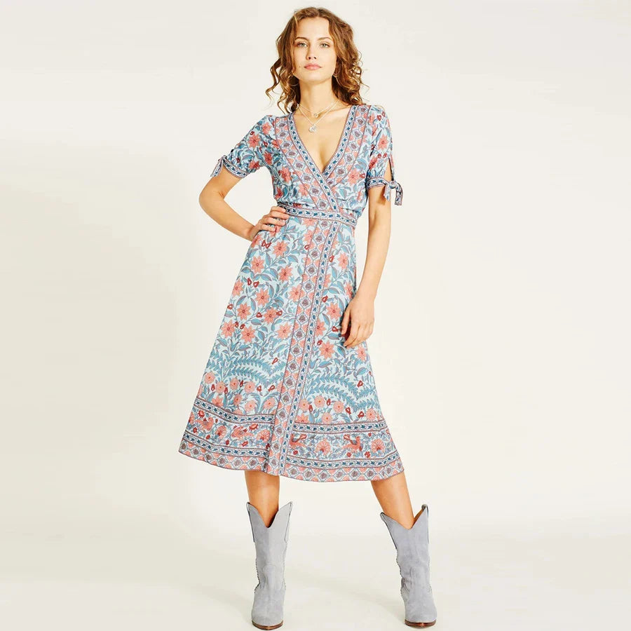 Wrap Marigold Floral Boho Dress bohodress-250126