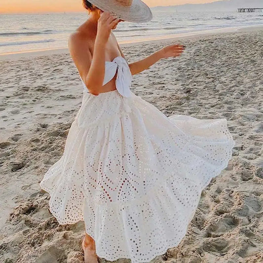 Embroidery High Waist Boho Skirt WHITE / One Size skirts-250223