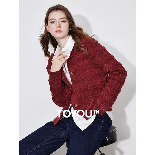 Round Neck Jacquard Embroidered Cardigan True Red / S Cardigan-241208