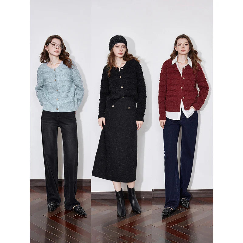 Round Neck Jacquard Embroidered Cardigan Cardigan-241208