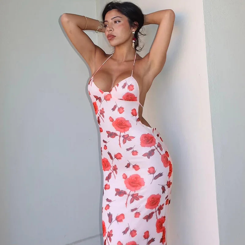Floral Print Slim Maxi Vacation Dress vacationdress-250223