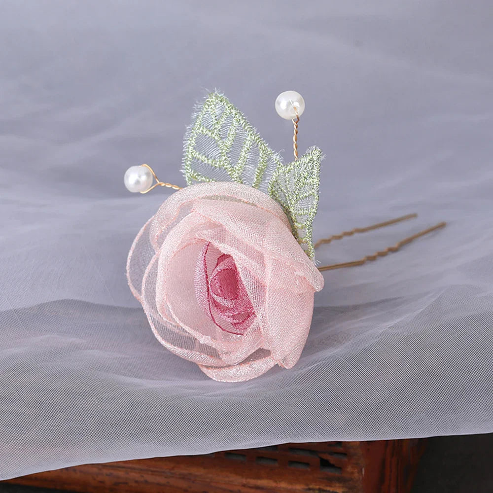 Red Wedding Rose Flower Bride Headdress Hair Accessory Pink 2 Accessories-L