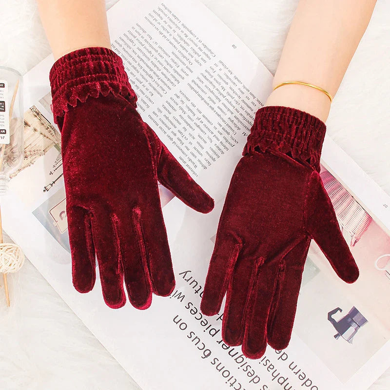 Gold Velvet Winter Full Finger Christmas Gloves - Soft And Comfortable Gloves-L