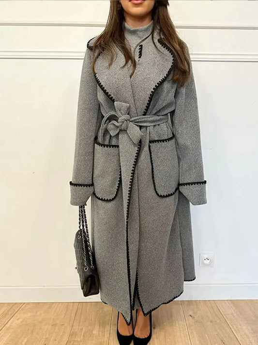 Vintage Patchwork Belted Wool Overcoat GRAY / S