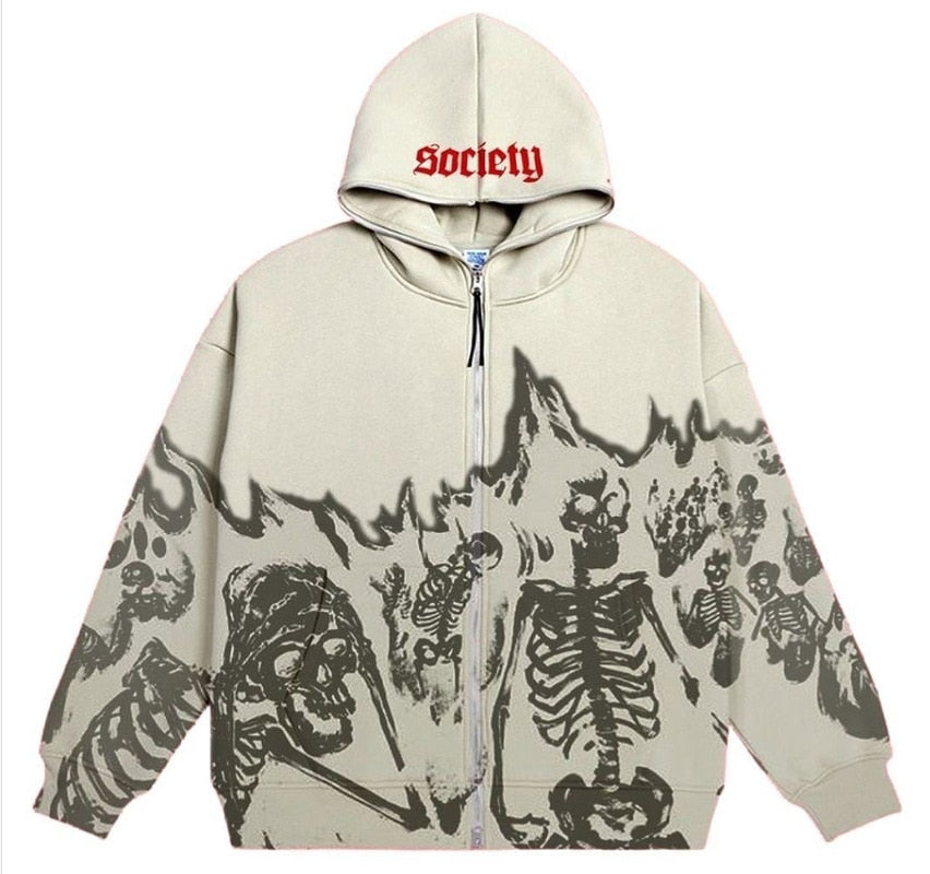 Vintage Printed Zip Up Hoodie Sweatshirts & Hoodies-L